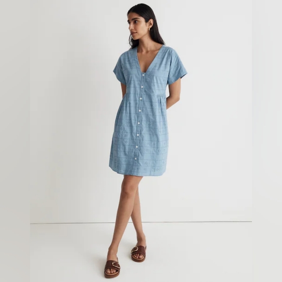 Madewell Dresses & Skirts - Madewell 2023 Button-Front V-Neck Mini Dress in Tranquil Lake Size XS